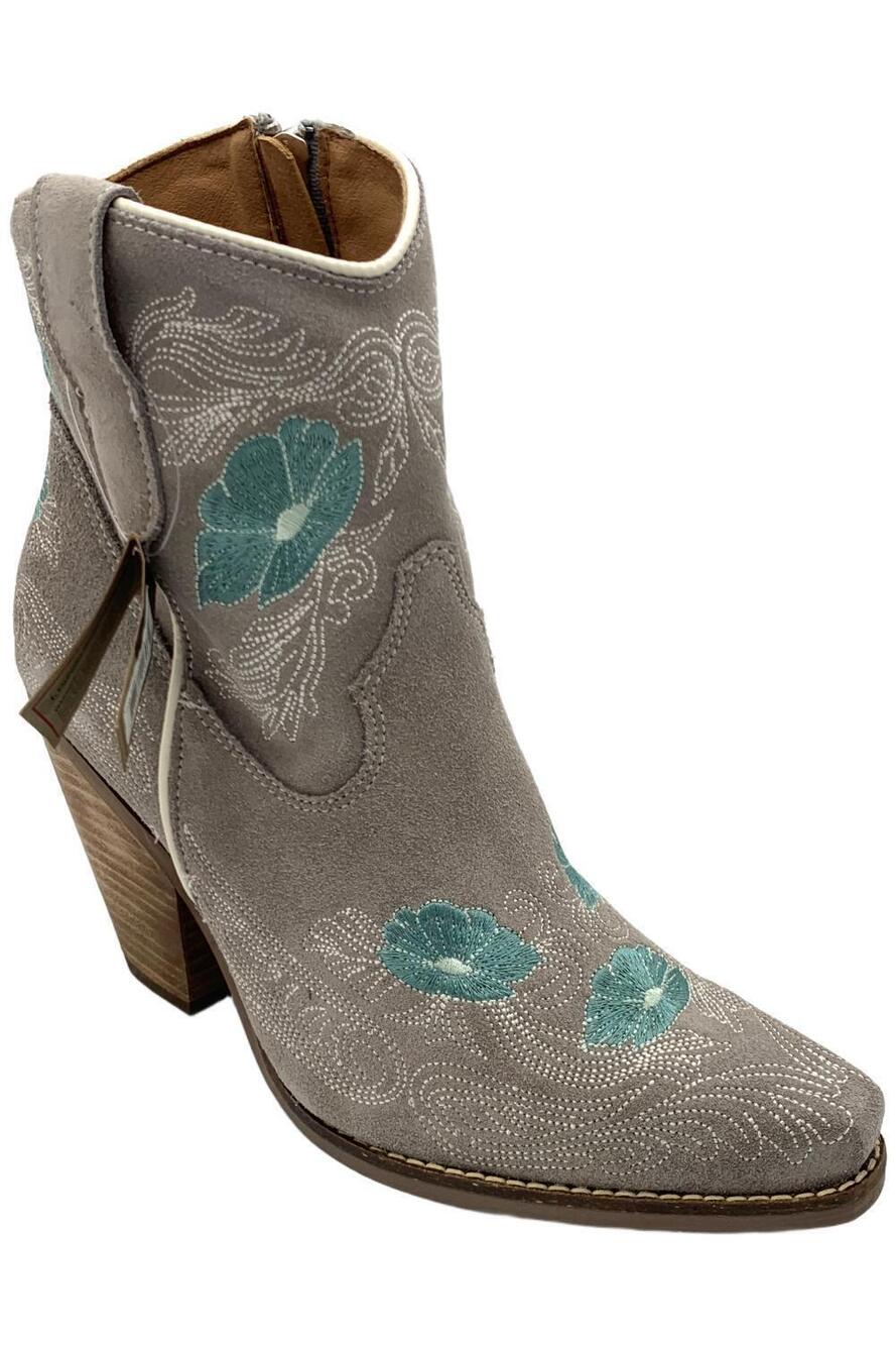 Dingo Suede Embroidered Cowboy Boots Tootsie Gray - Medium